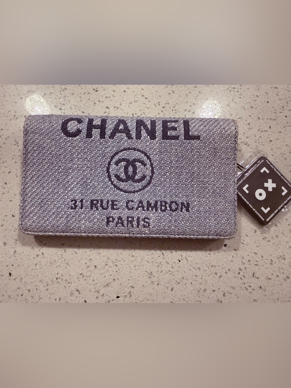 CHANEL Gray Woven Logo Card Holder